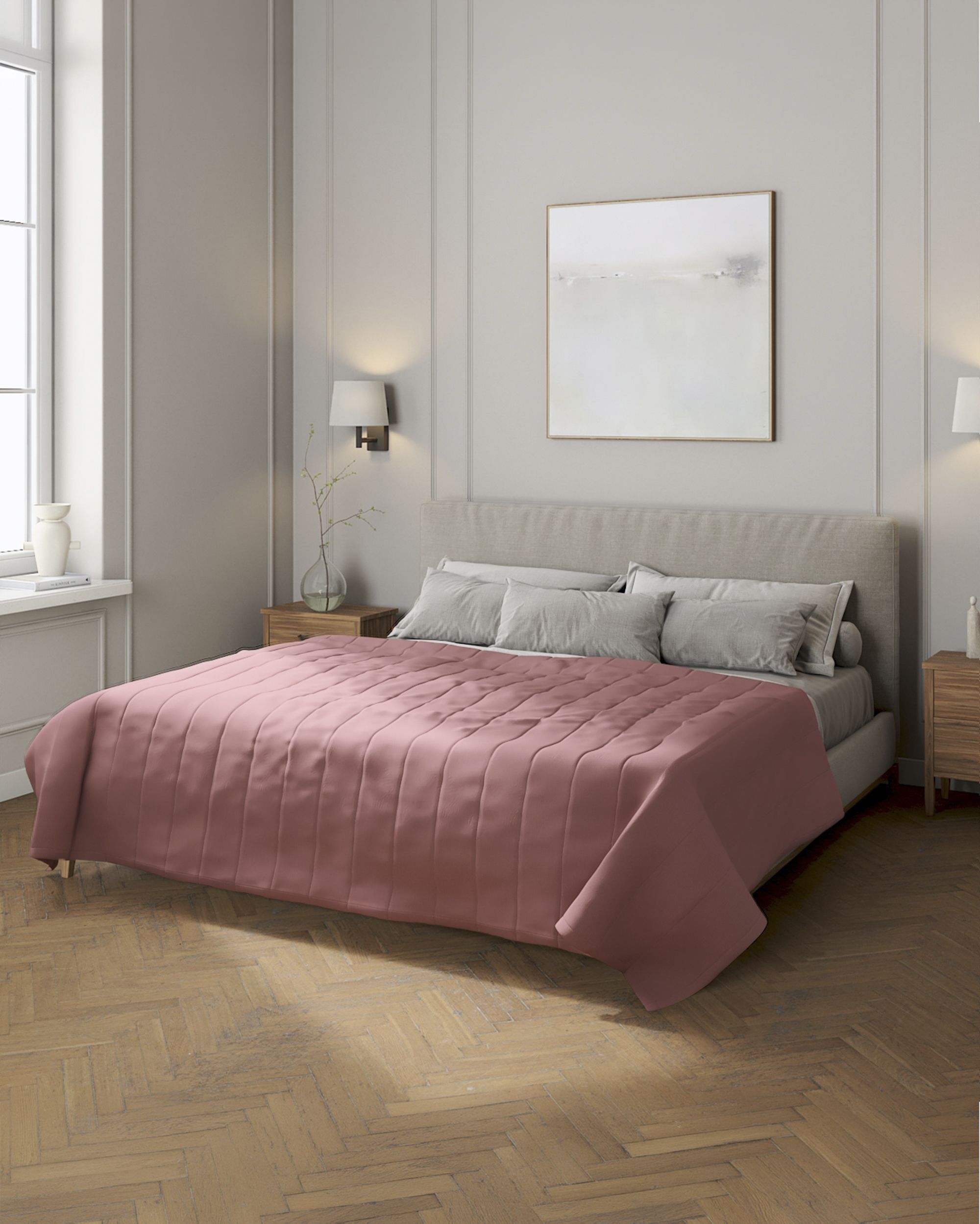 Tagesdecke mit Streifen-Steppung Farbe rosa Stoff halbtransparent, strukturiert