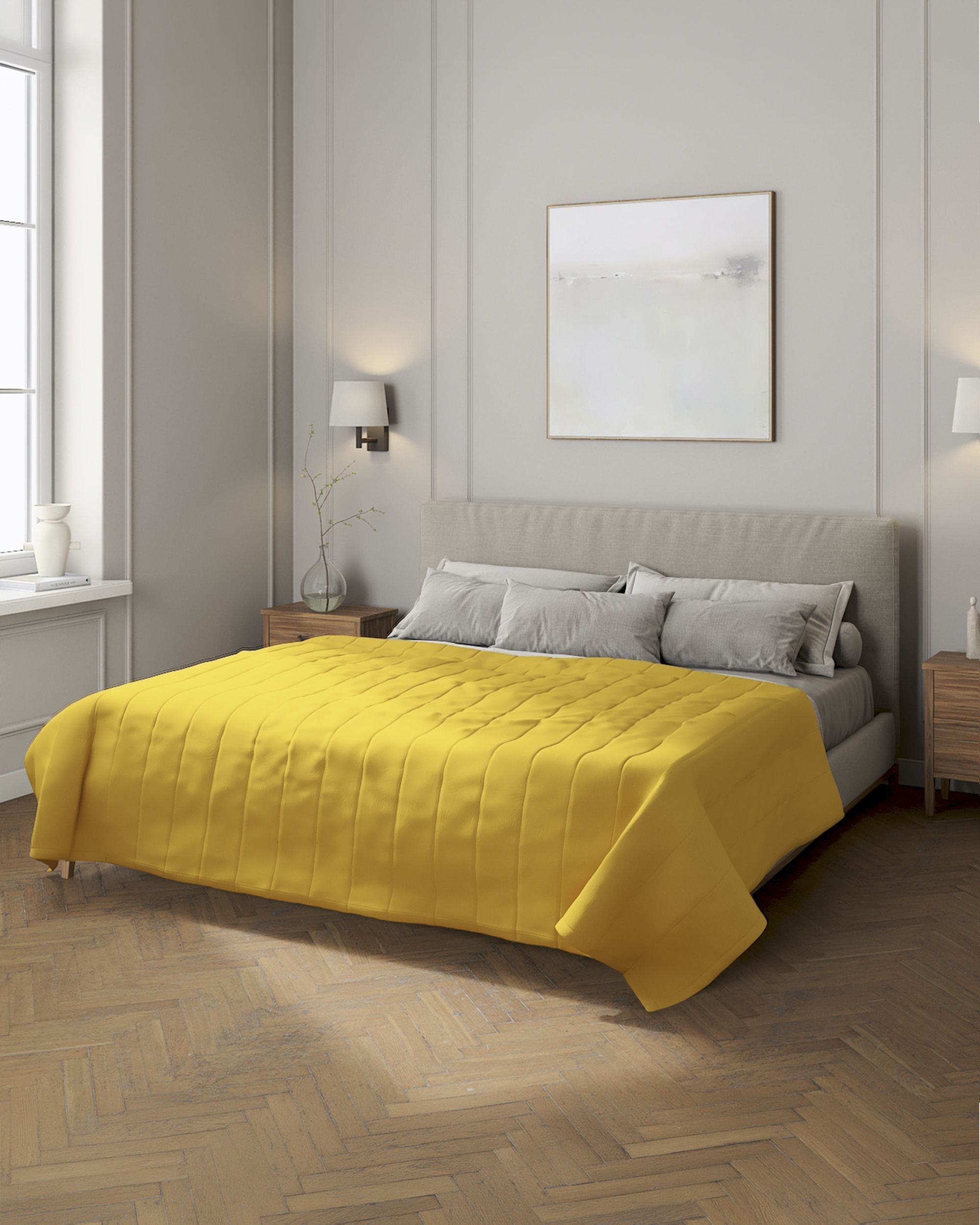 Tagesdecke mit Streifen-Steppung Farbe gelb Stoff halbtransparent, strukturiert