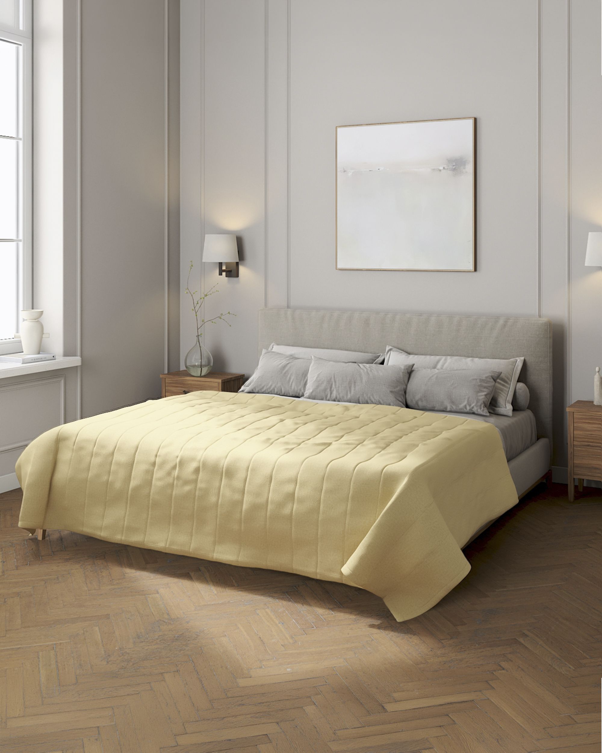 Tagesdecke mit Streifen-Steppung Farbe creme Stoff glänzend, strukturiert