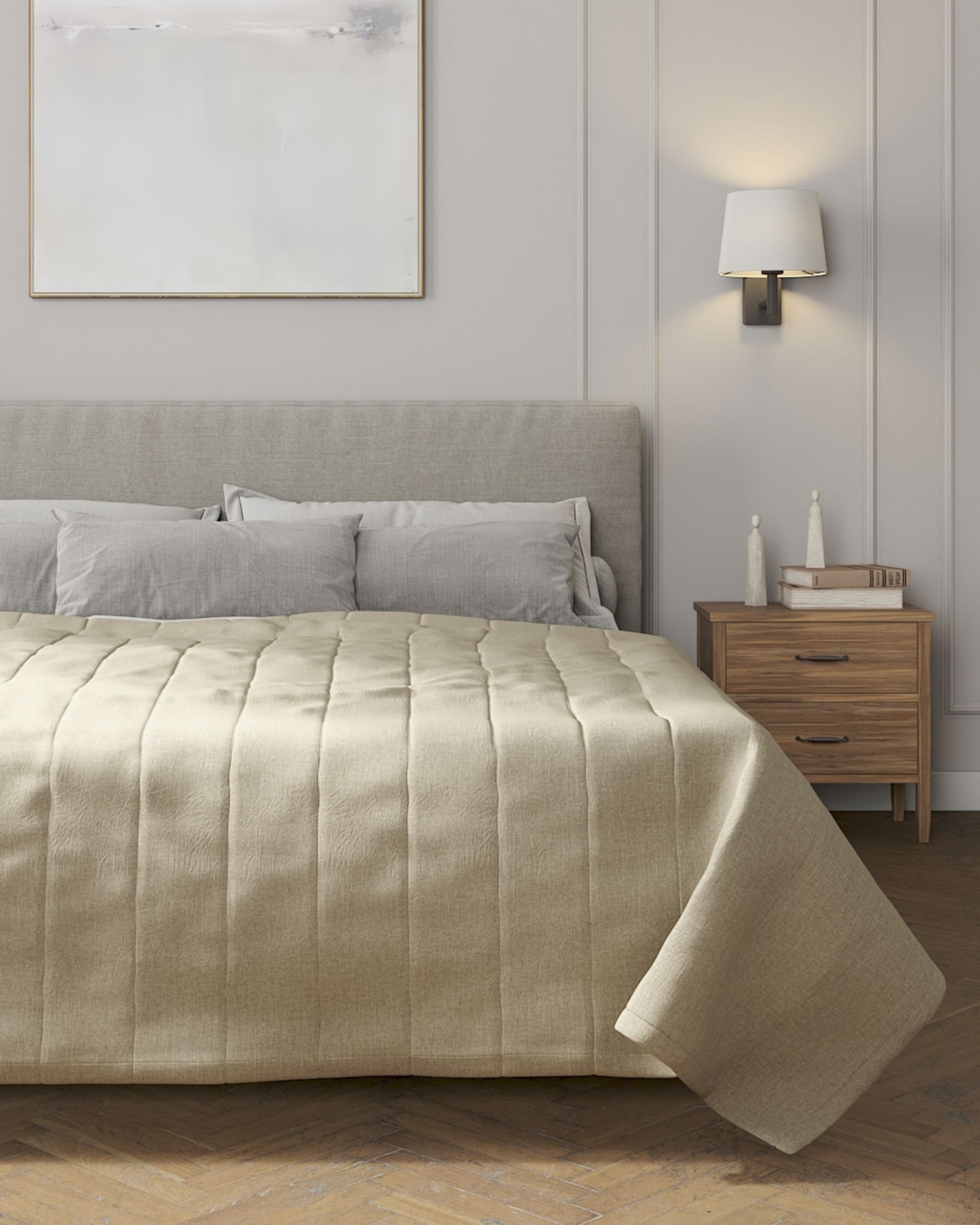 Tagesdecke mit Streifen-Steppung Farbe beige Stoff strukturiert