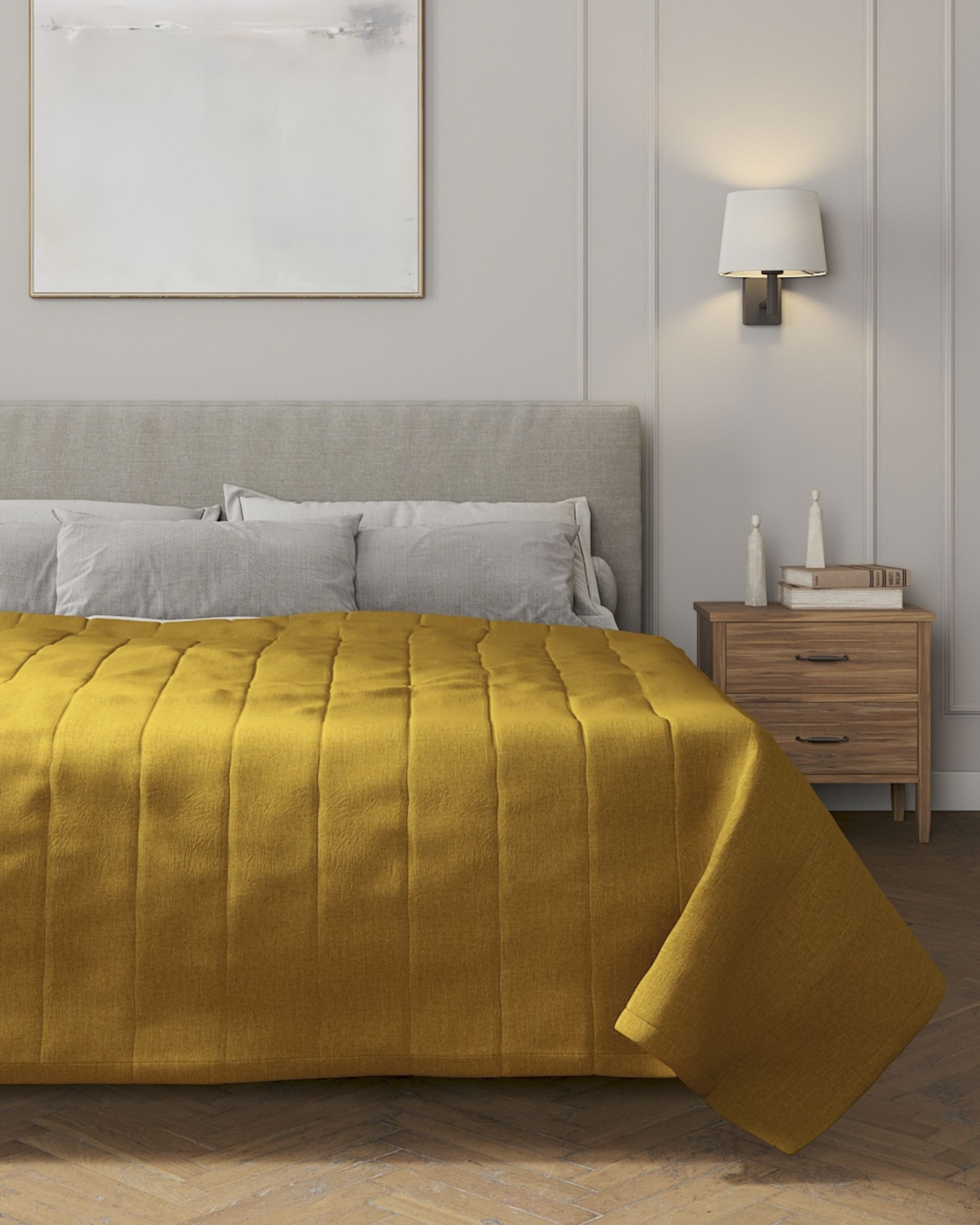 Tagesdecke mit Streifen-Steppung Farbe gelb Stoff strukturiert (hover)