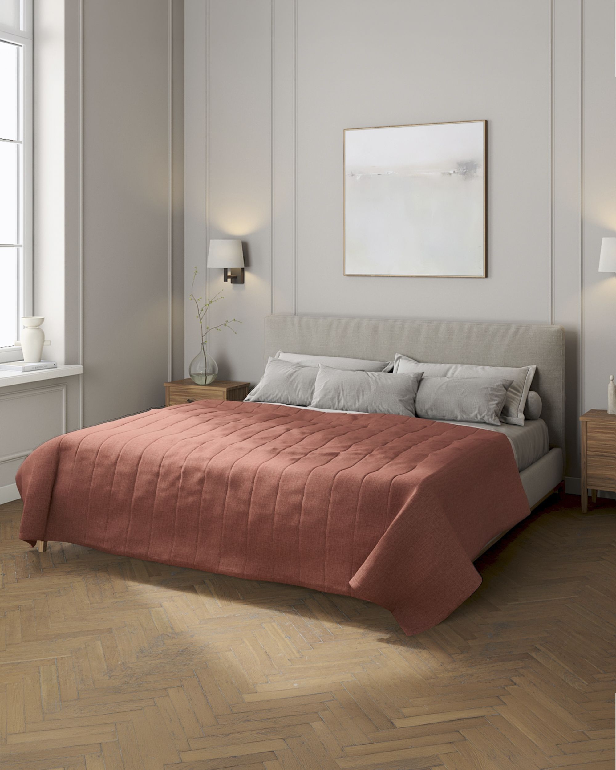 Tagesdecke mit Streifen-Steppung Farbe braun Stoff strukturiert