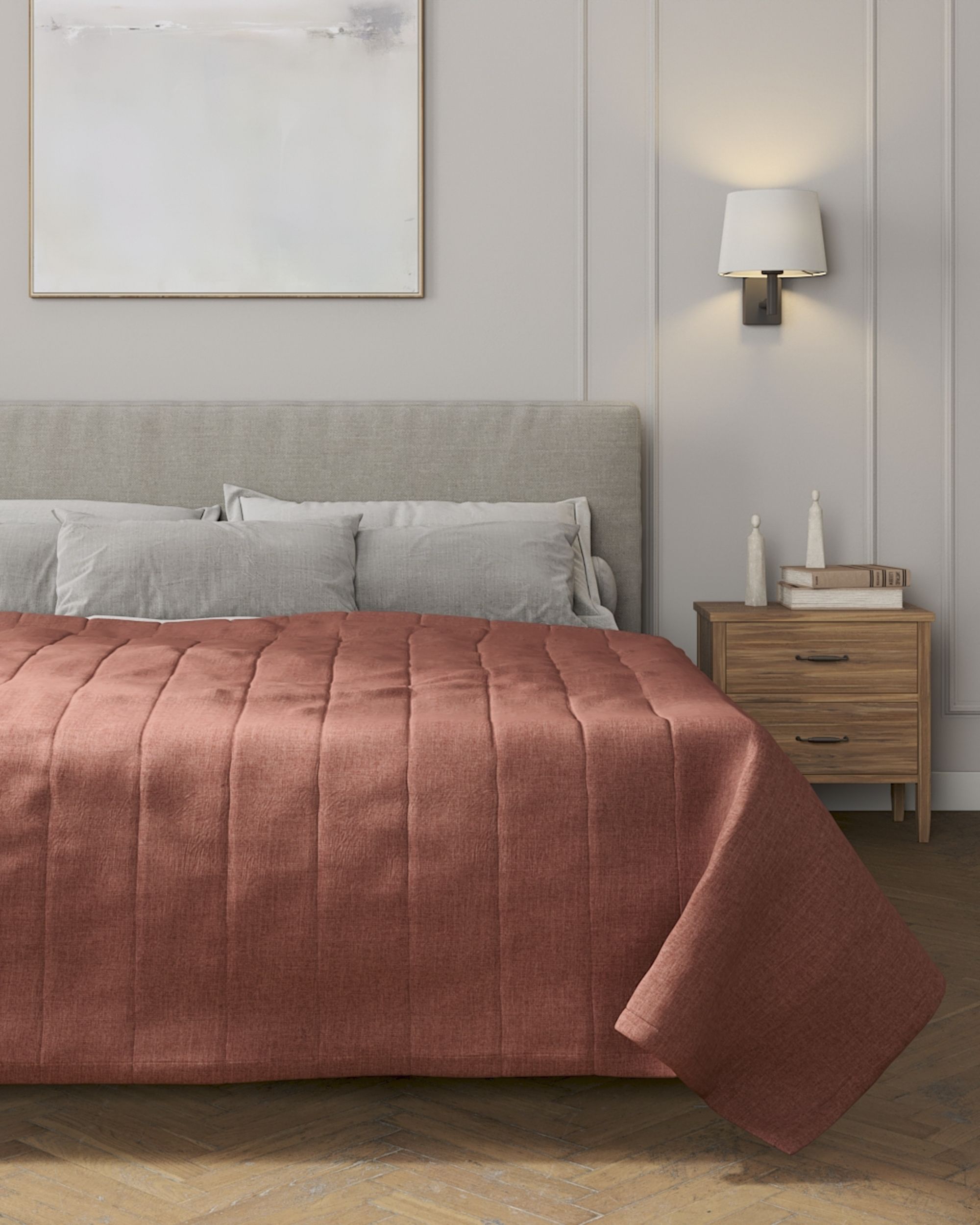 Tagesdecke mit Streifen-Steppung Farbe braun Stoff strukturiert (hover)