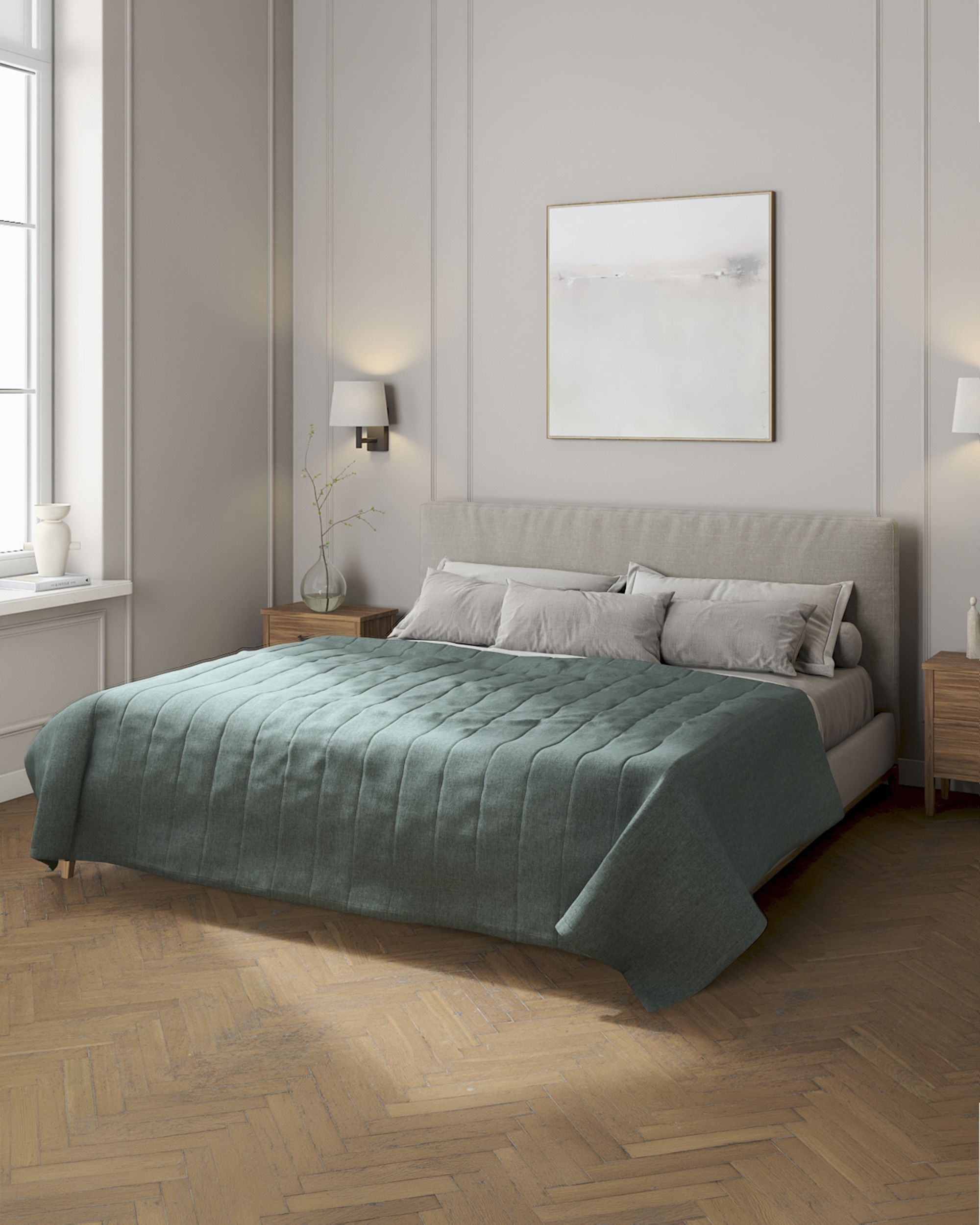 Tagesdecke mit Streifen-Steppung Farbe blau Stoff strukturiert