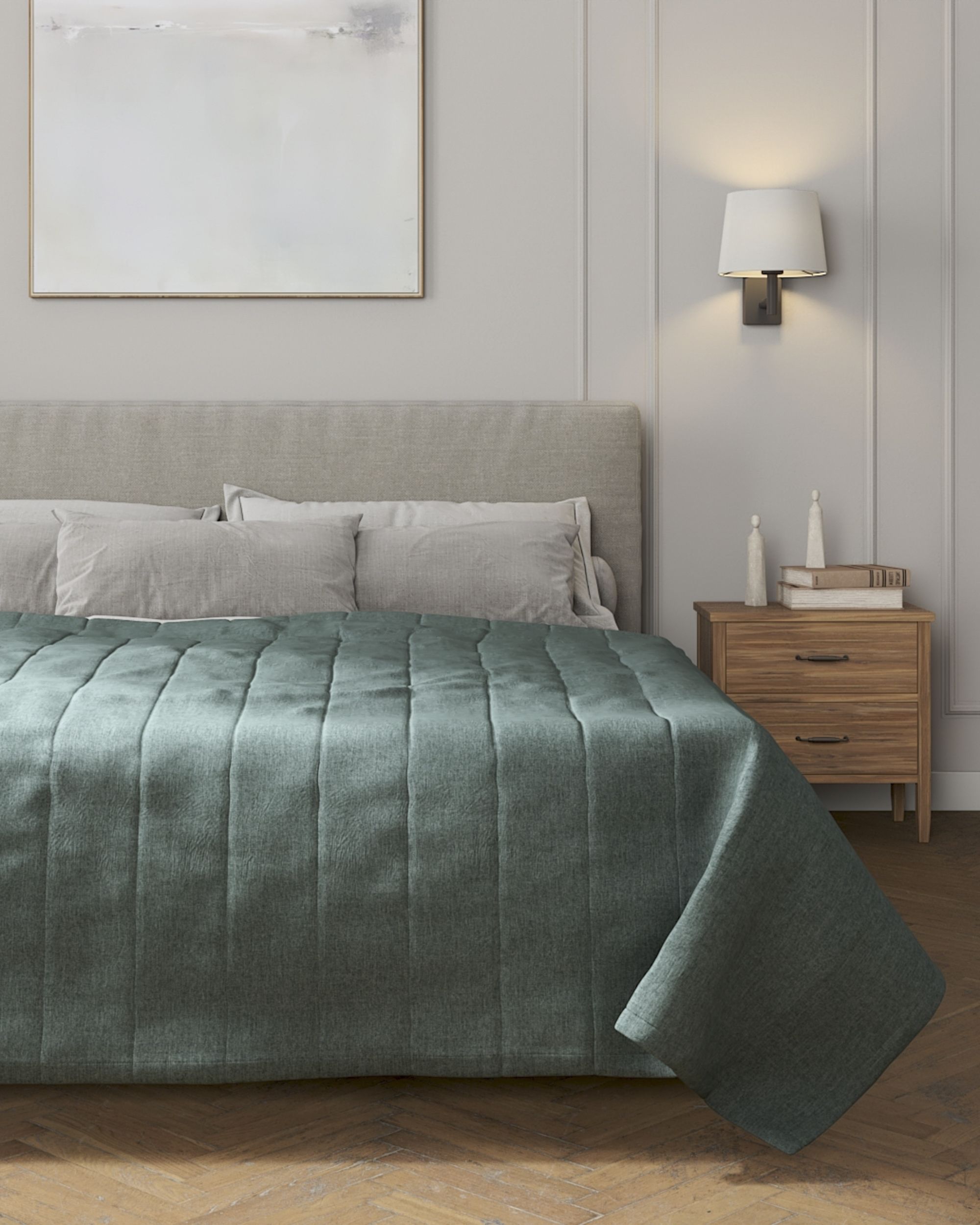 Tagesdecke mit Streifen-Steppung Farbe blau Stoff strukturiert (hover)