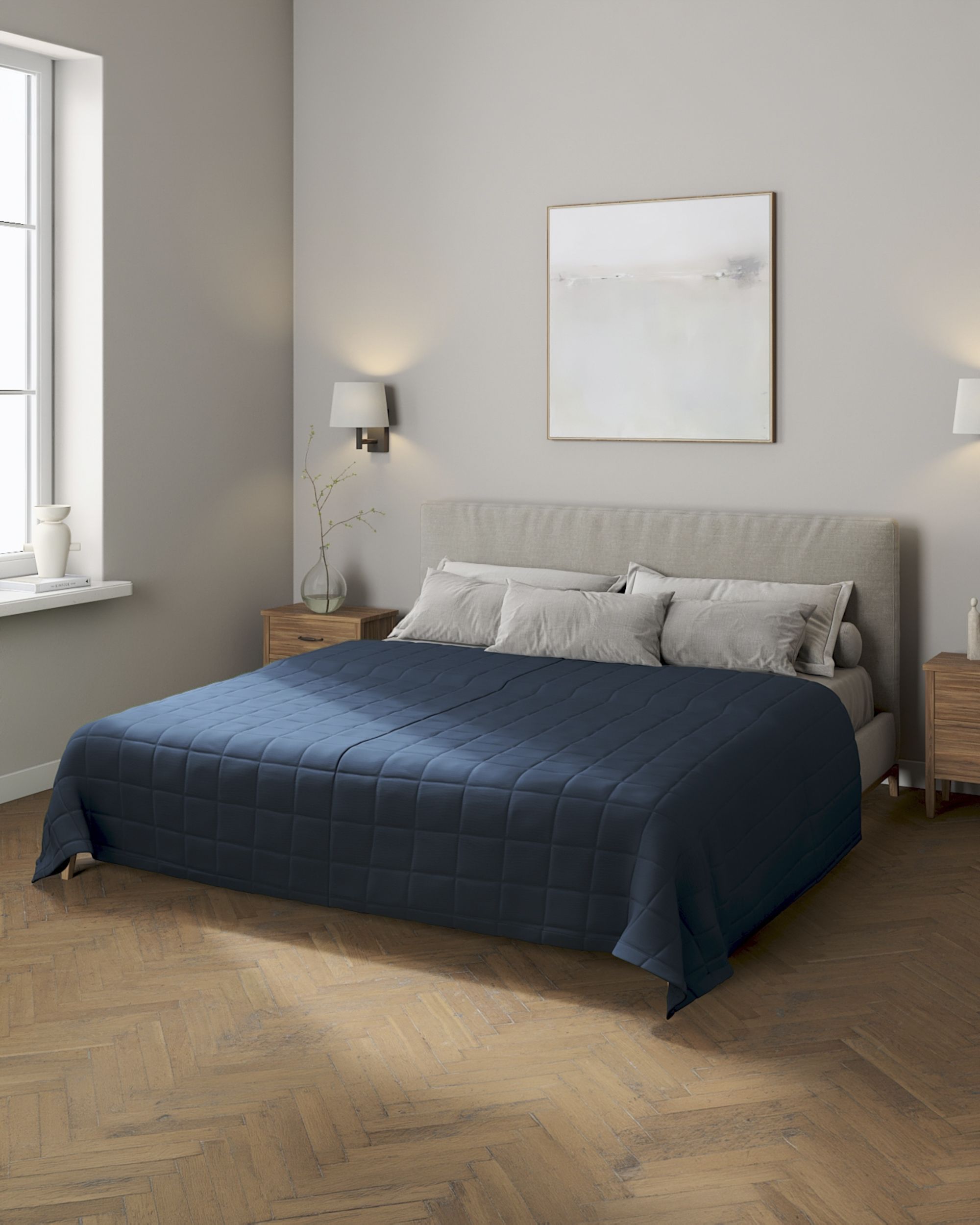Tagesdecke mit Karosteppung Farbe dunkelblau