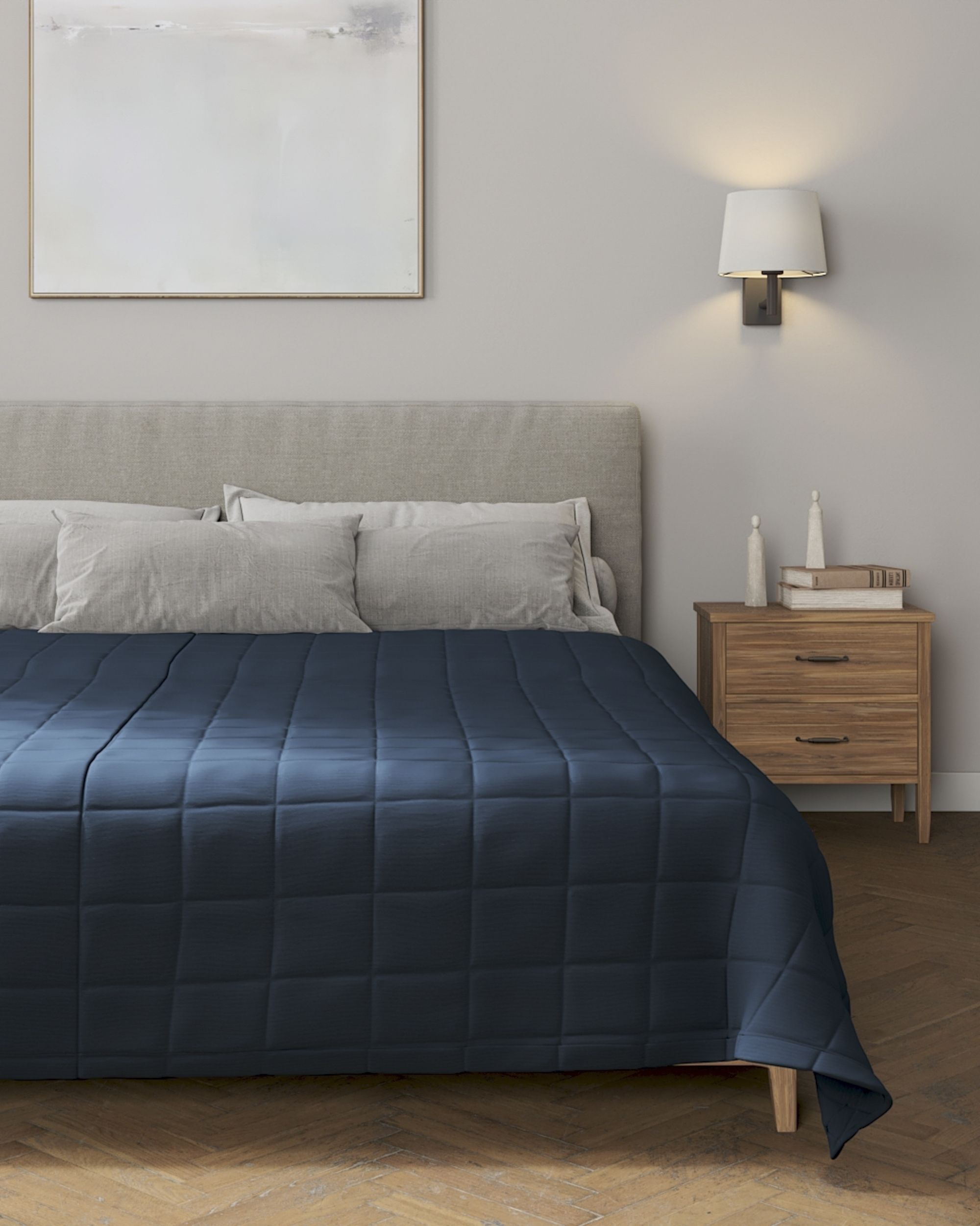 Tagesdecke mit Karosteppung Farbe dunkelblau (hover)