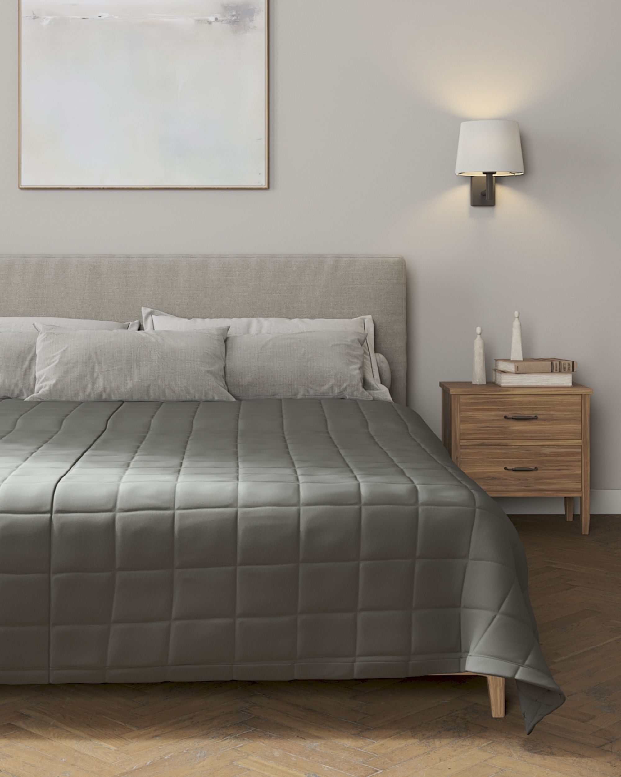 Tagesdecke mit Karosteppung Farbe grau (hover)