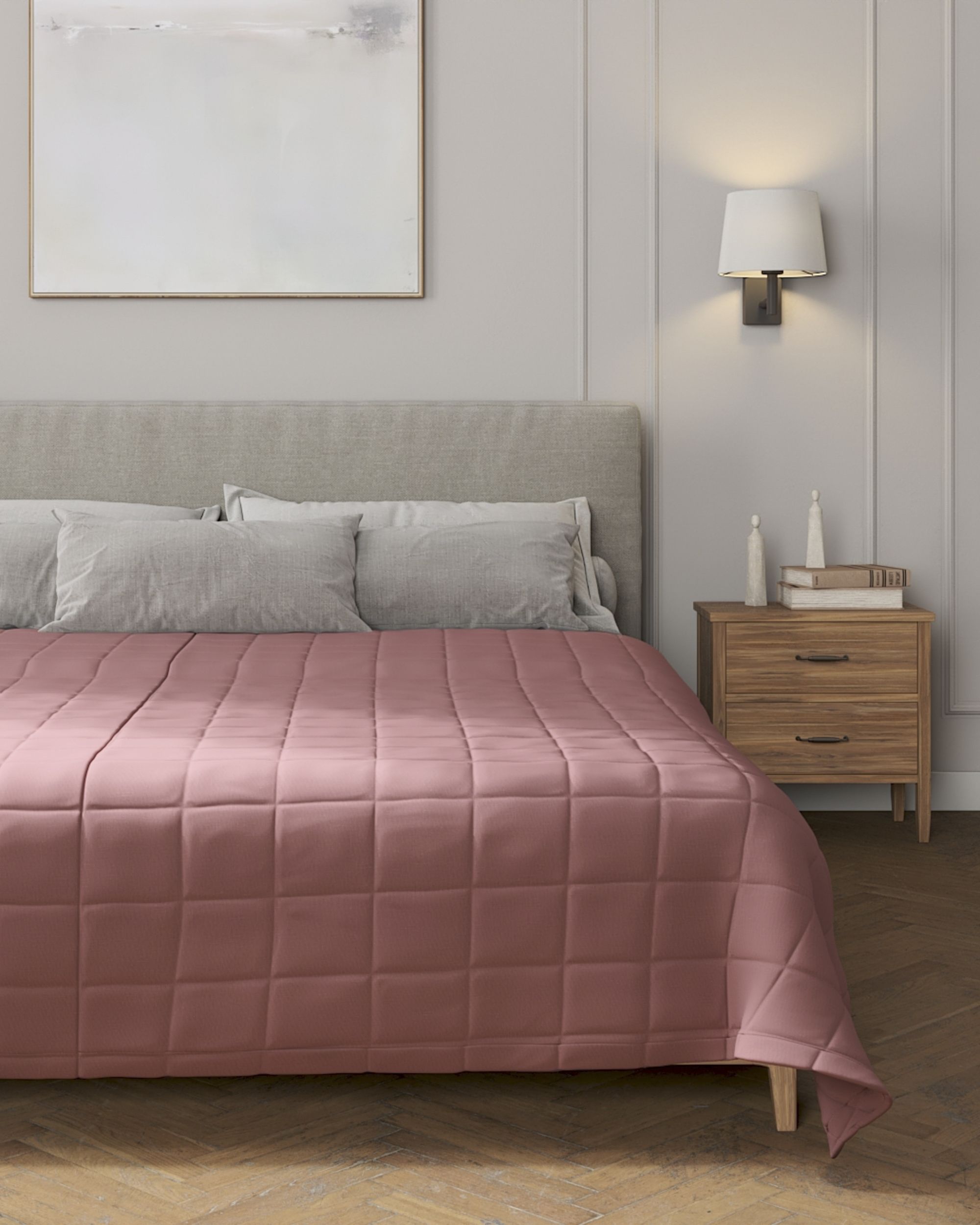 Tagesdecke mit Karosteppung Farbe rosa Stoff halbtransparent, strukturiert (hover)