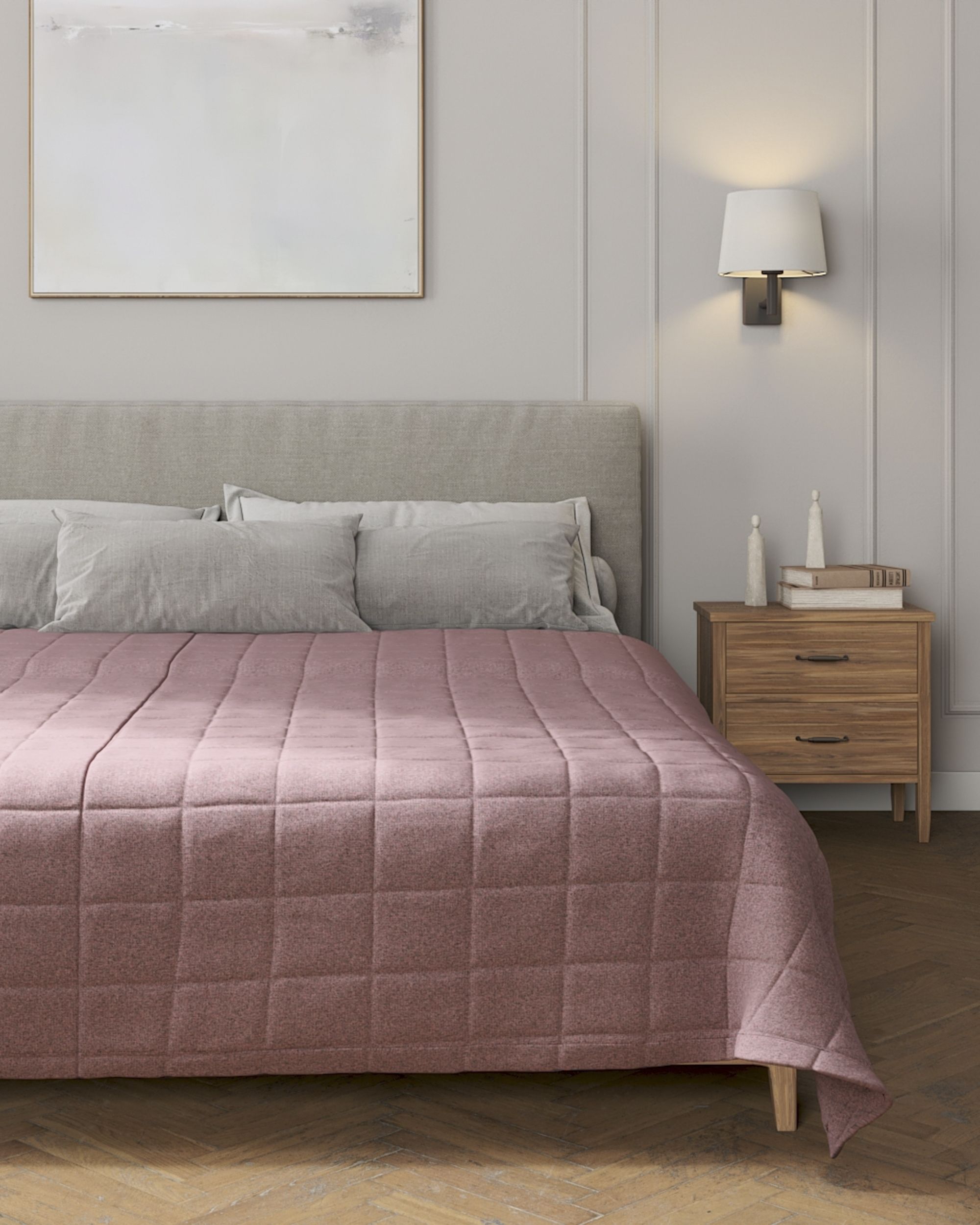 Tagesdecke mit Karosteppung Farbe rosa Stoff strukturiert (hover)