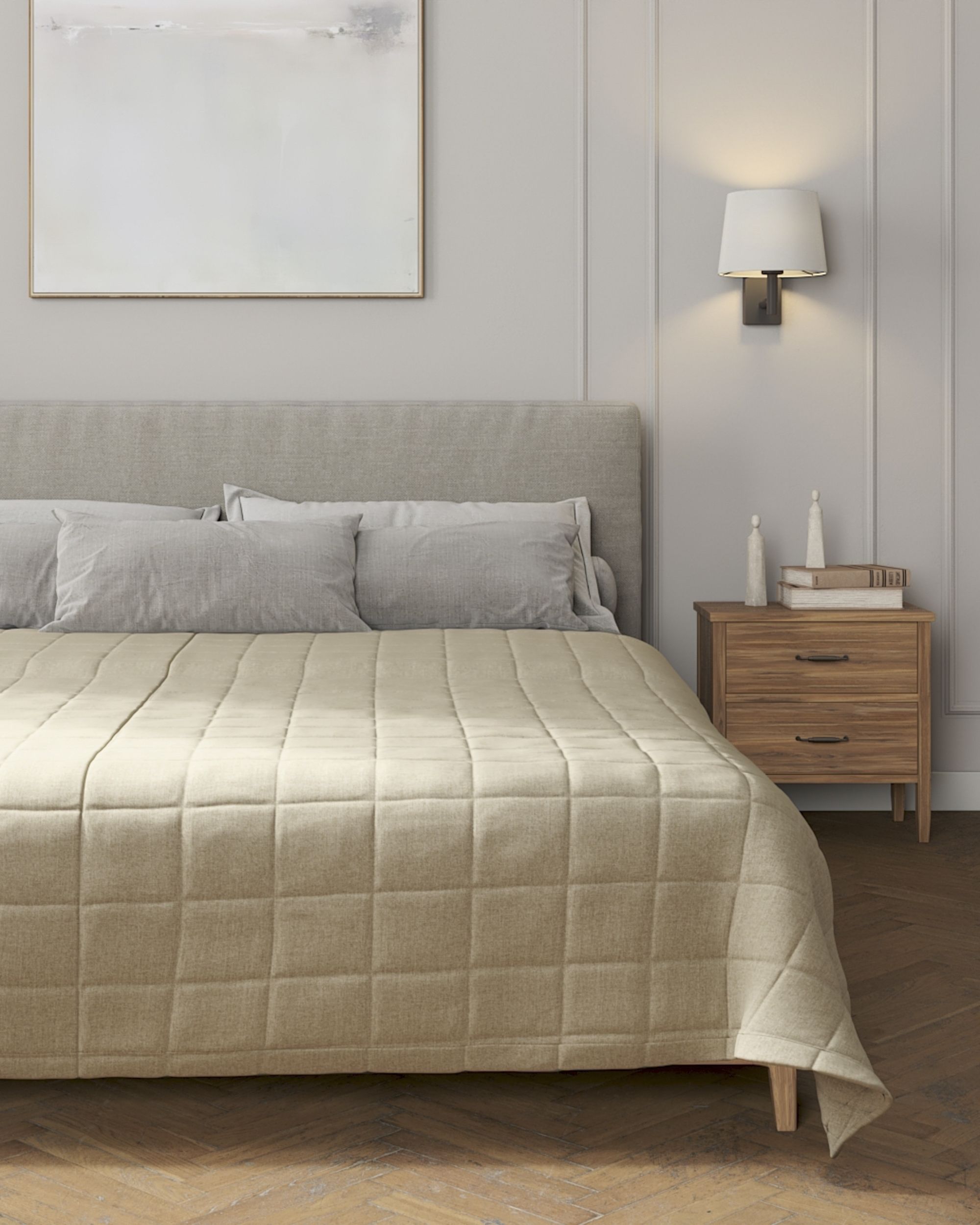 Tagesdecke mit Karosteppung Farbe beige Stoff strukturiert (hover)
