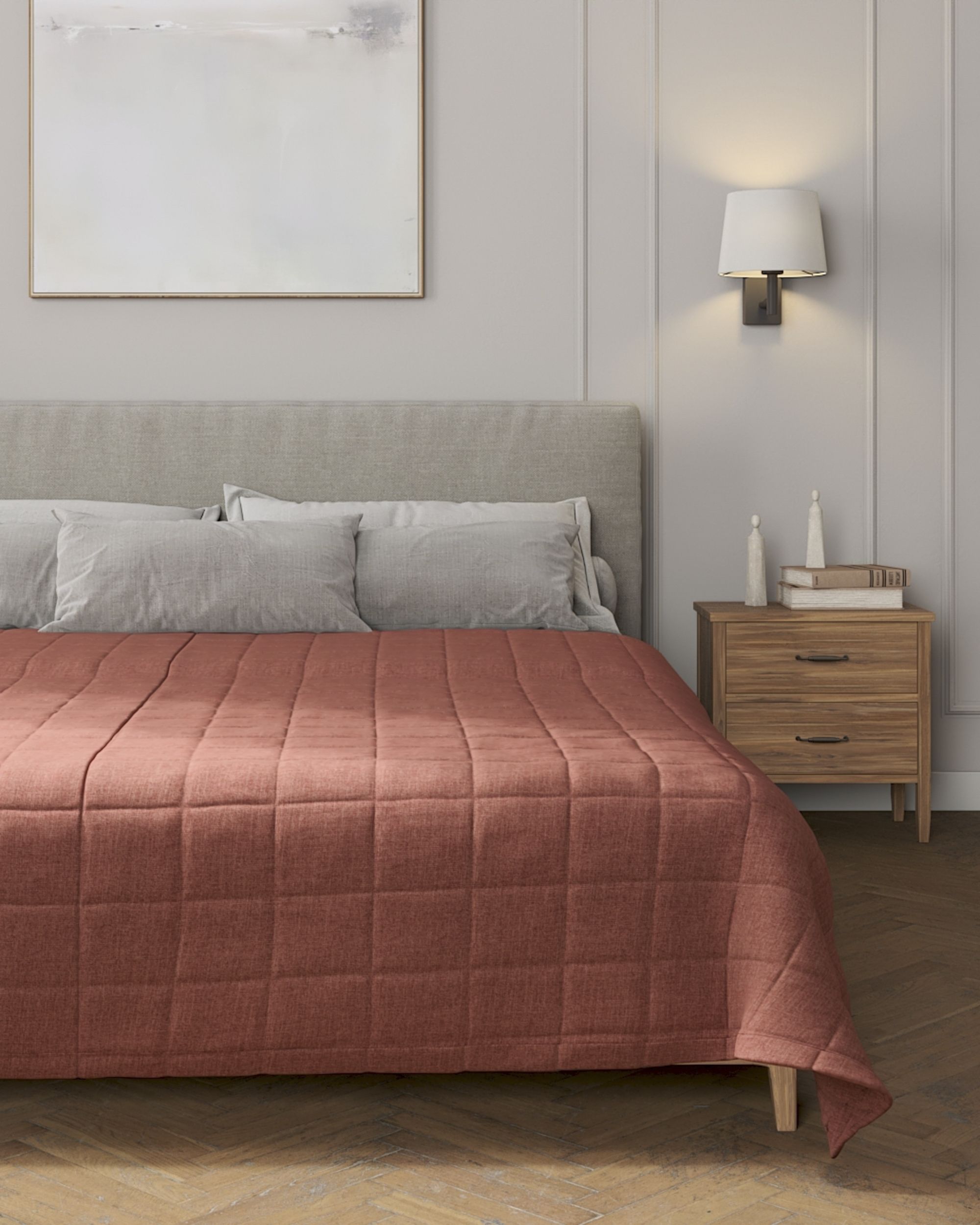 Tagesdecke mit Karosteppung Farbe braun Stoff strukturiert (hover)