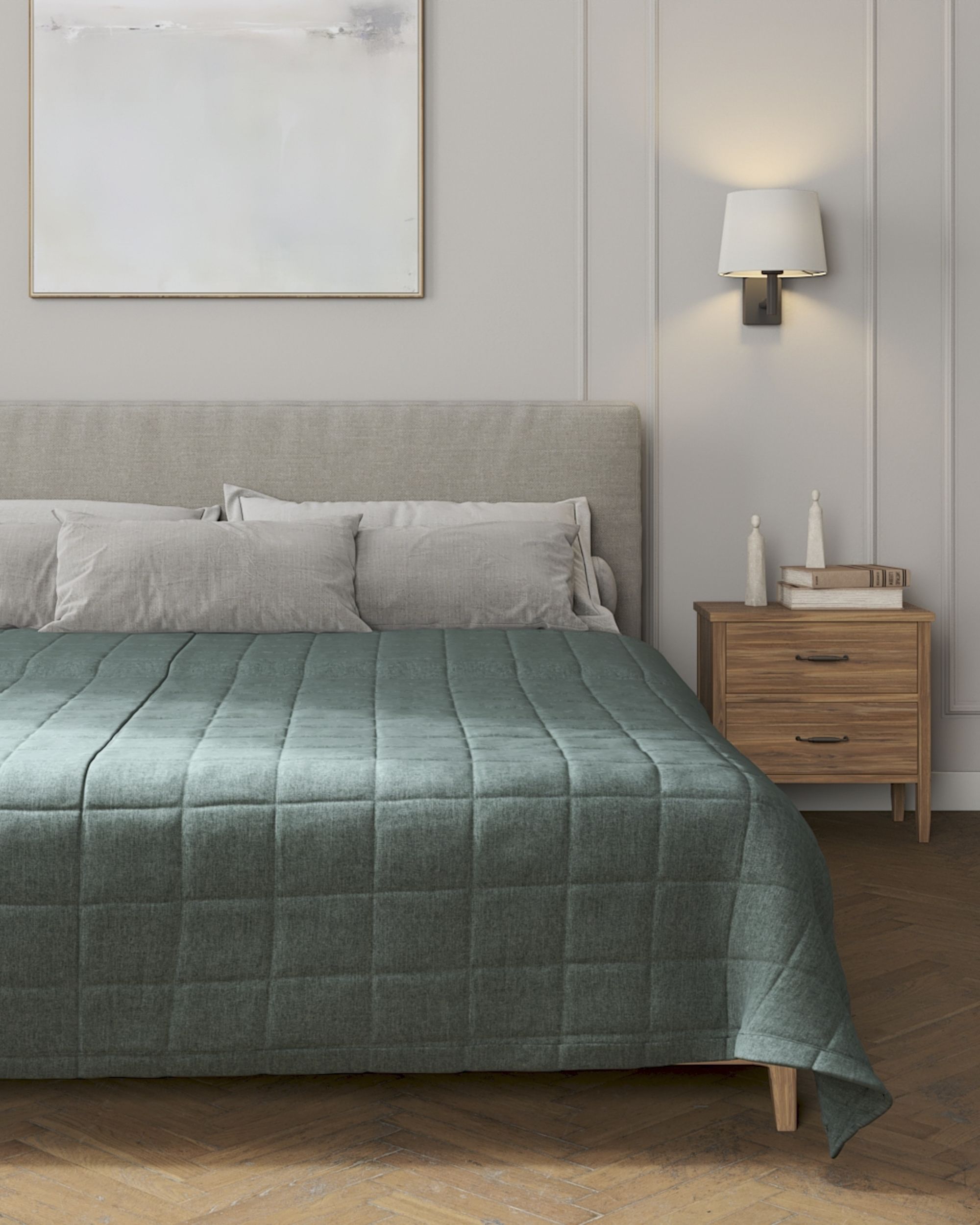 Tagesdecke mit Karosteppung Farbe blau Stoff strukturiert (hover)