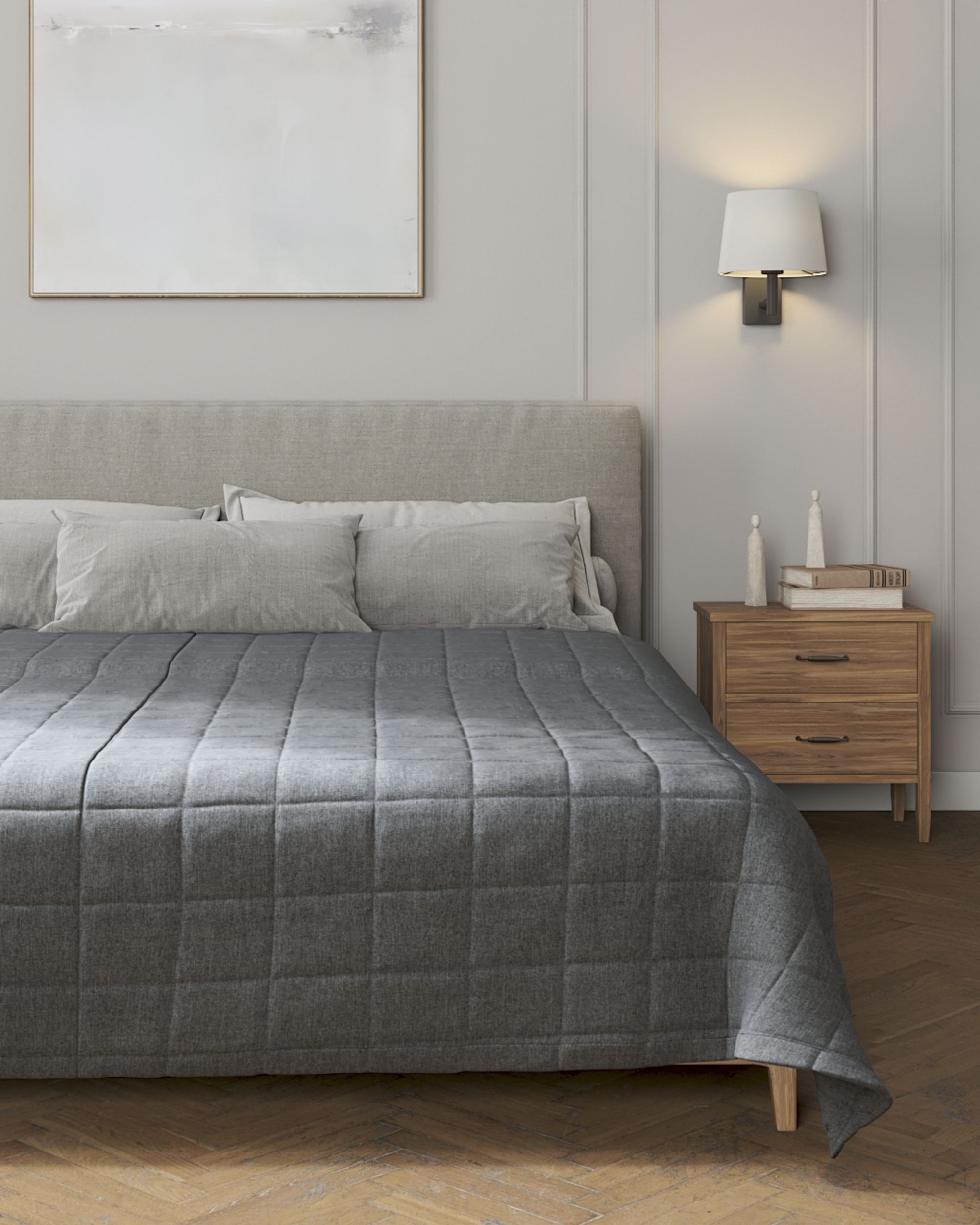 Tagesdecke mit Karosteppung Farbe grau Stoff strukturiert (hover)