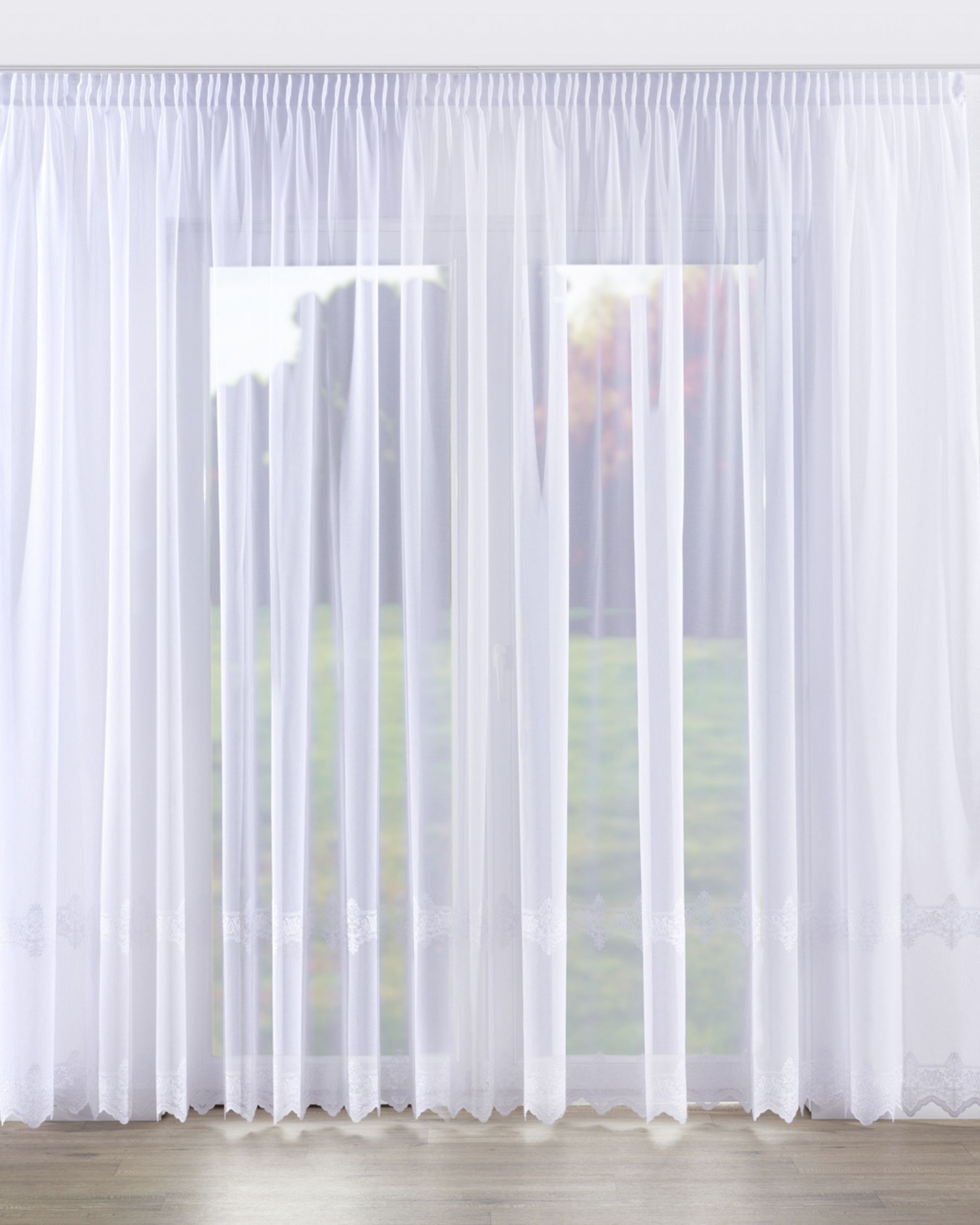 Gardine mit Kräuselband Farbe weiß Stoff halbtransparent, strukturiert, gemustert