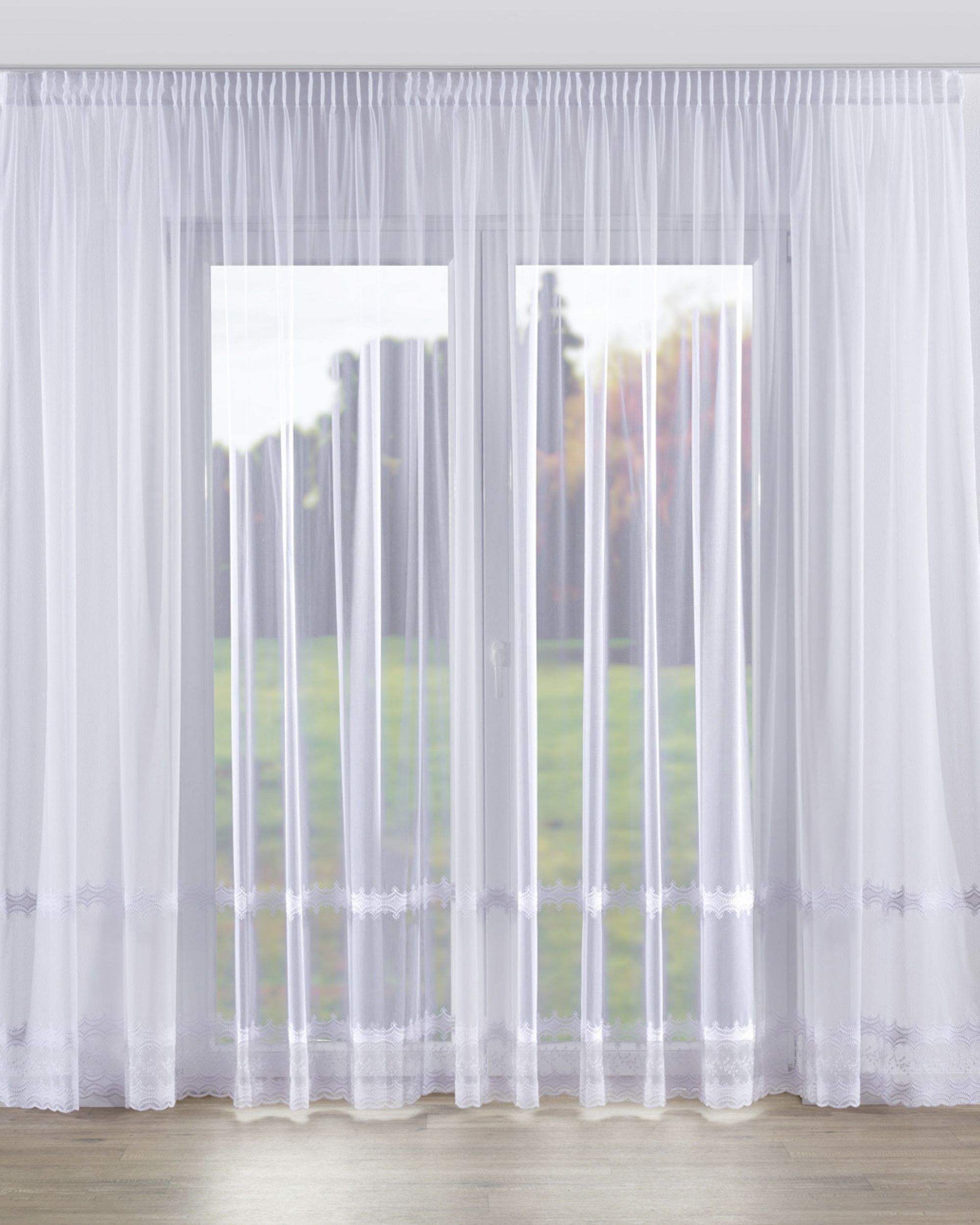 Gardine mit Kräuselband Farbe weiß Stoff halbtransparent, strukturiert, gemustert