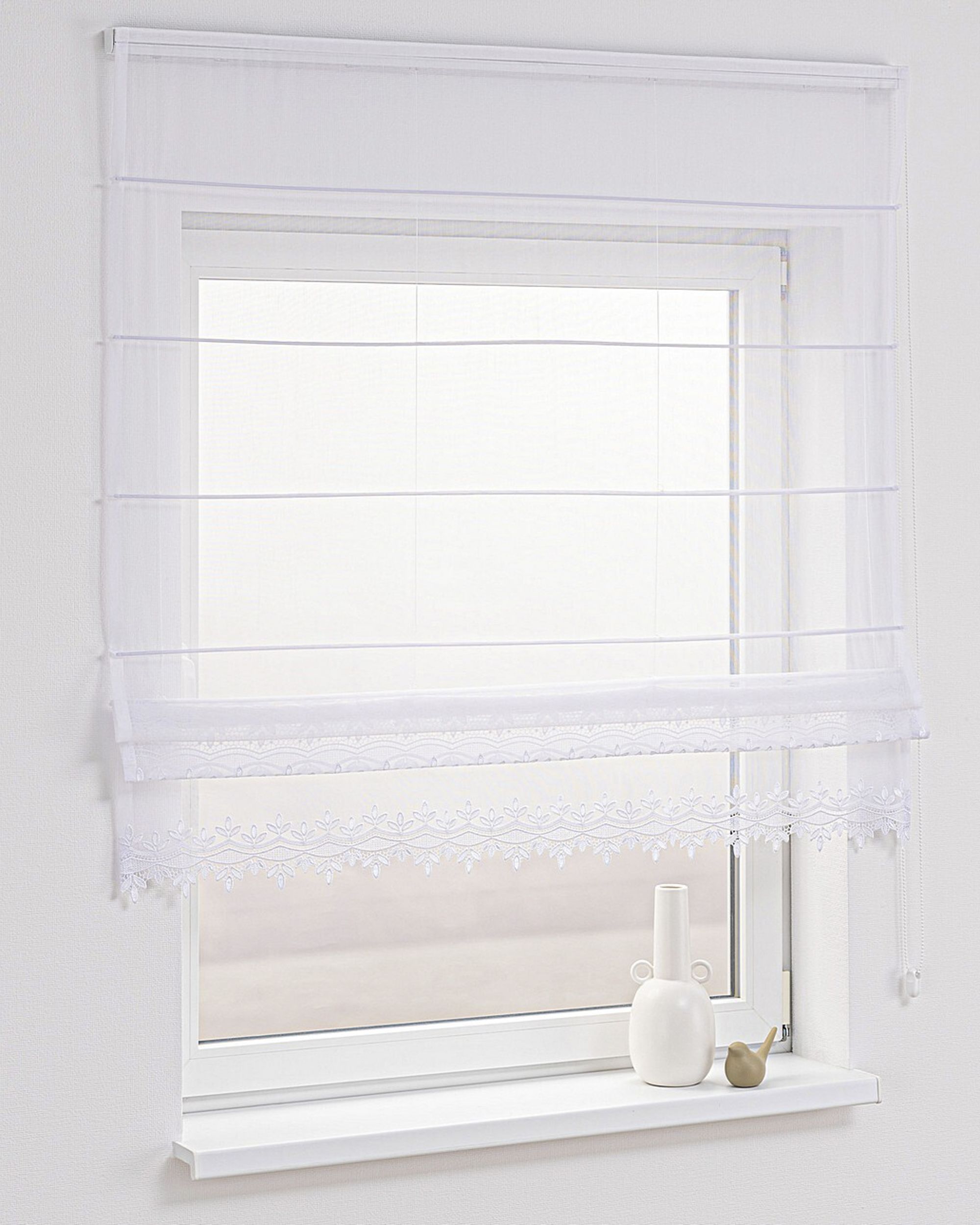Raffrollo Voile Modena Farbe weiß Stoff halbtransparent, strukturiert, gemustert