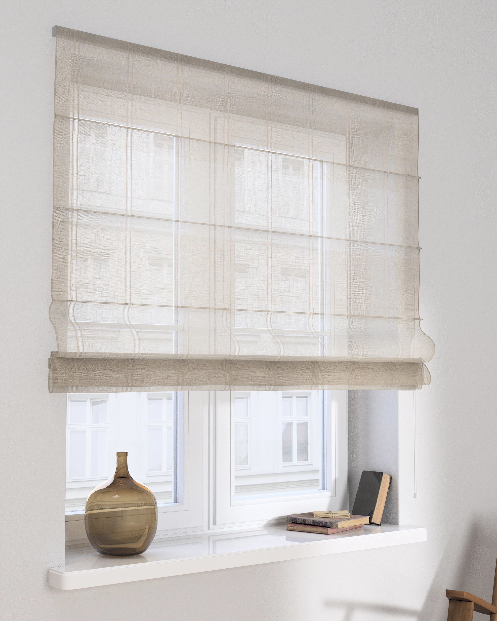Raffrollo Capri Farbe creme Stoff halbtransparent, strukturiert, gemustert