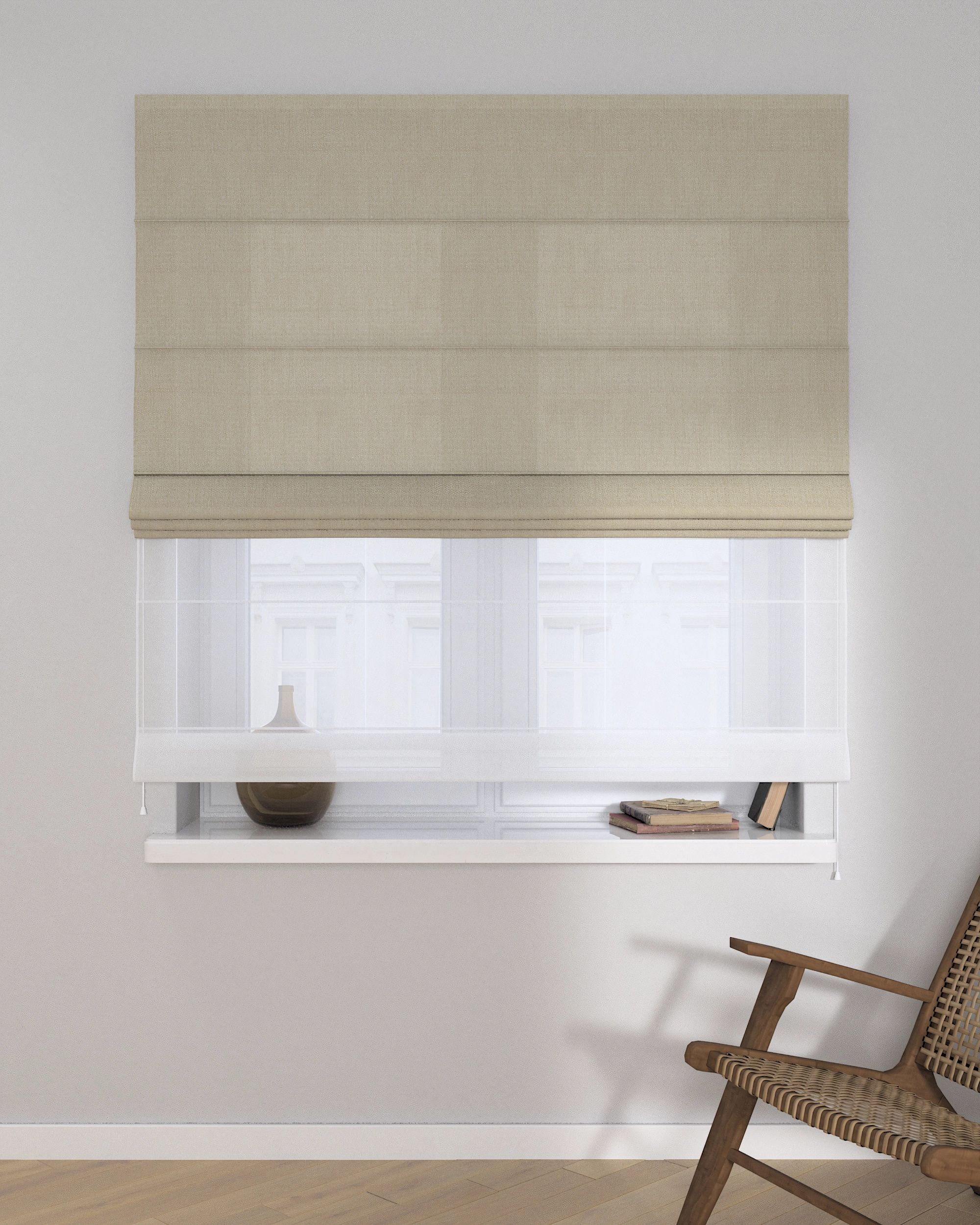Doppelraffrollo Duo Farbe beige Stoff halbtransparent, glänzend, strukturiert