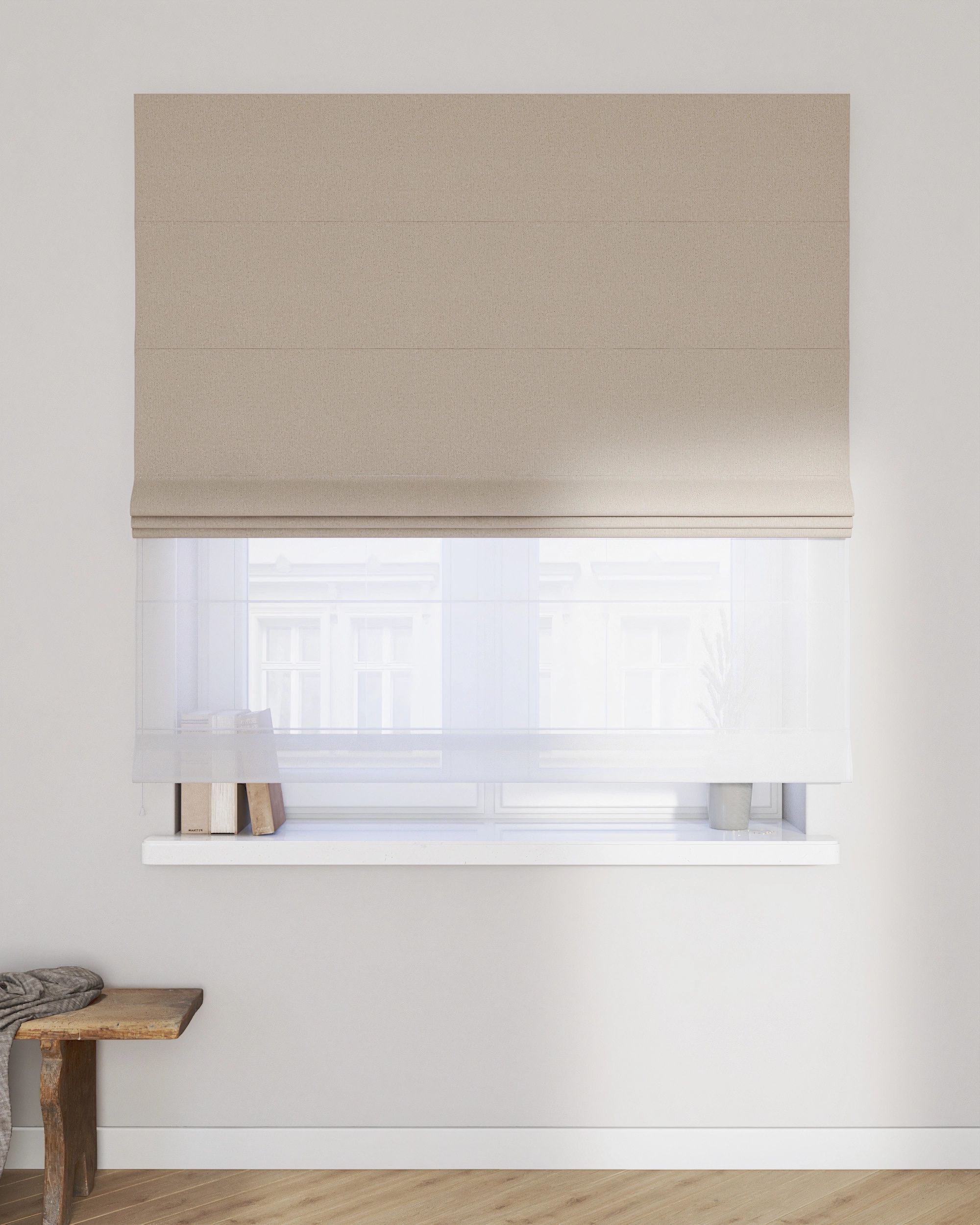 Doppelraffrollo Duo Farbe beige Stoff strukturiert, verdunkelnd (hover)