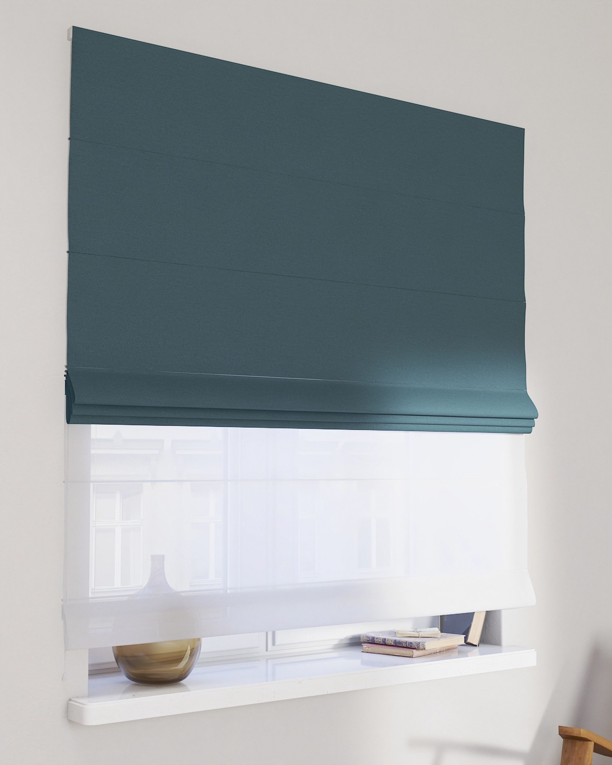 Doppelraffrollo Duo Farbe blau Stoff strukturiert, verdunkelnd