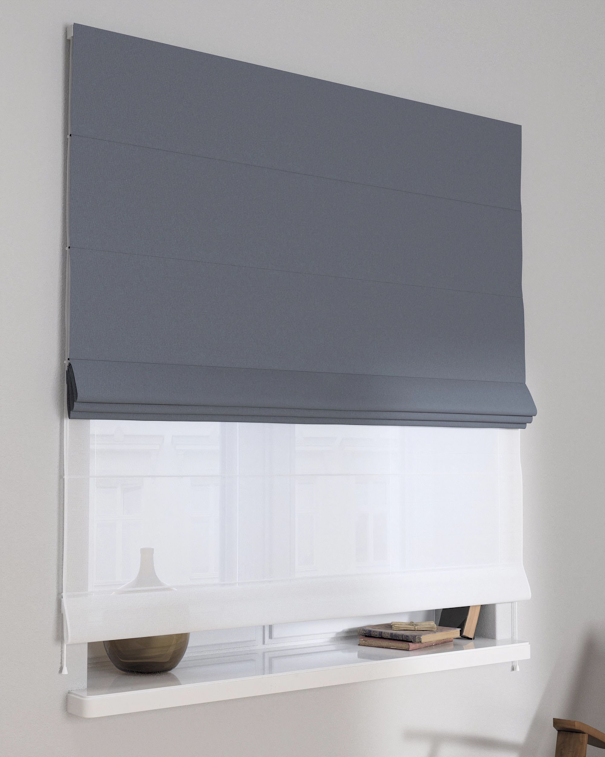 Doppelraffrollo Duo Farbe dunkelblau Stoff verdunkelnd