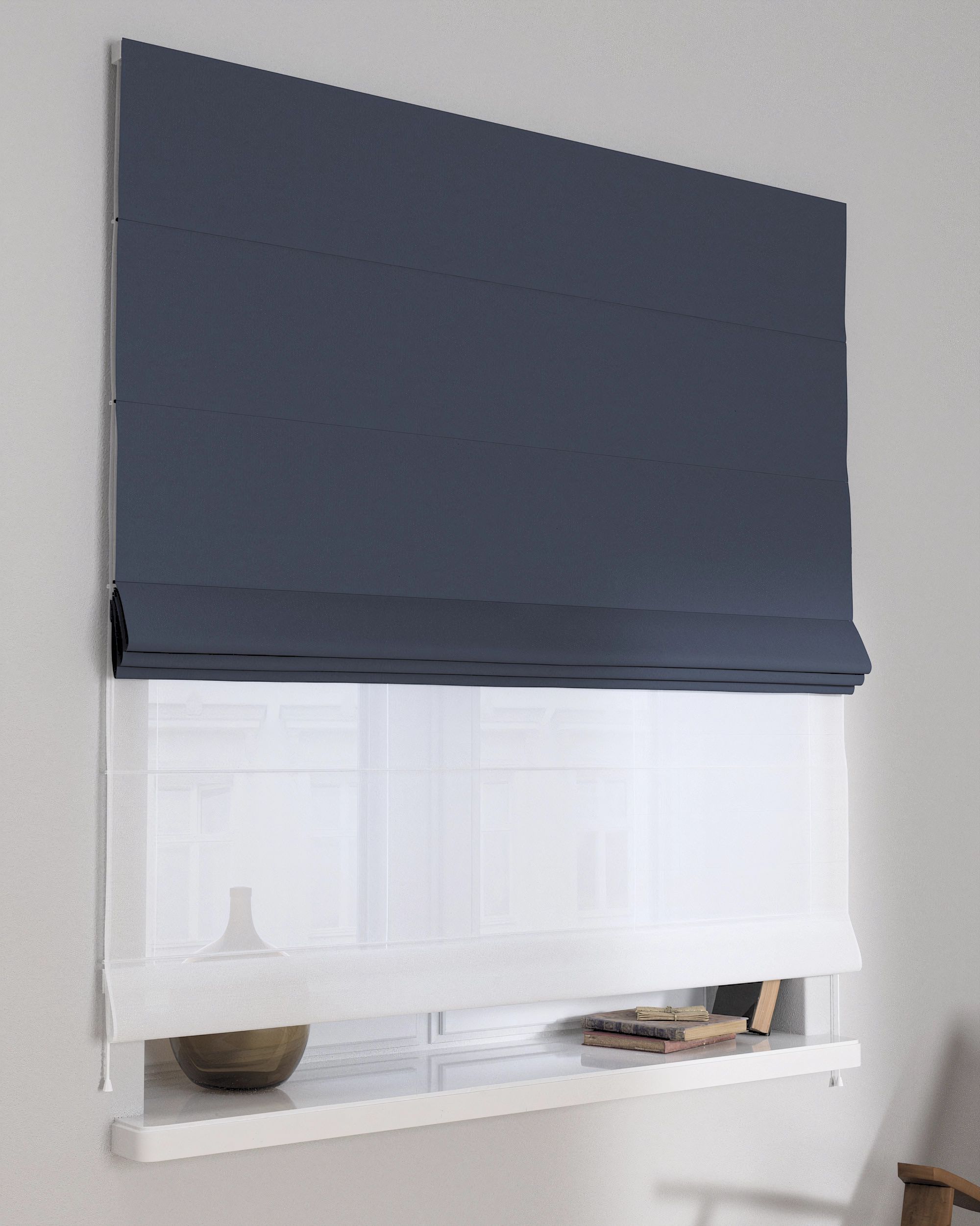 Doppelraffrollo Duo Farbe dunkelblau Stoff verdunkelnd