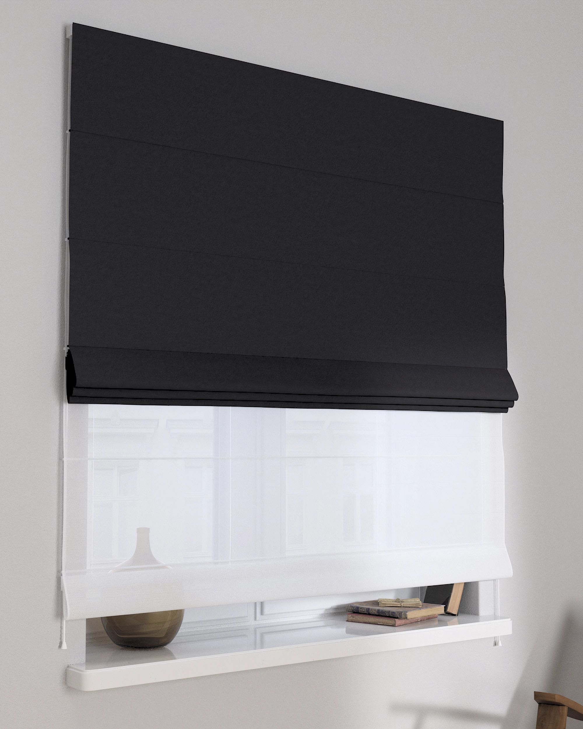 Doppelraffrollo Duo Farbe schwarz Stoff verdunkelnd
