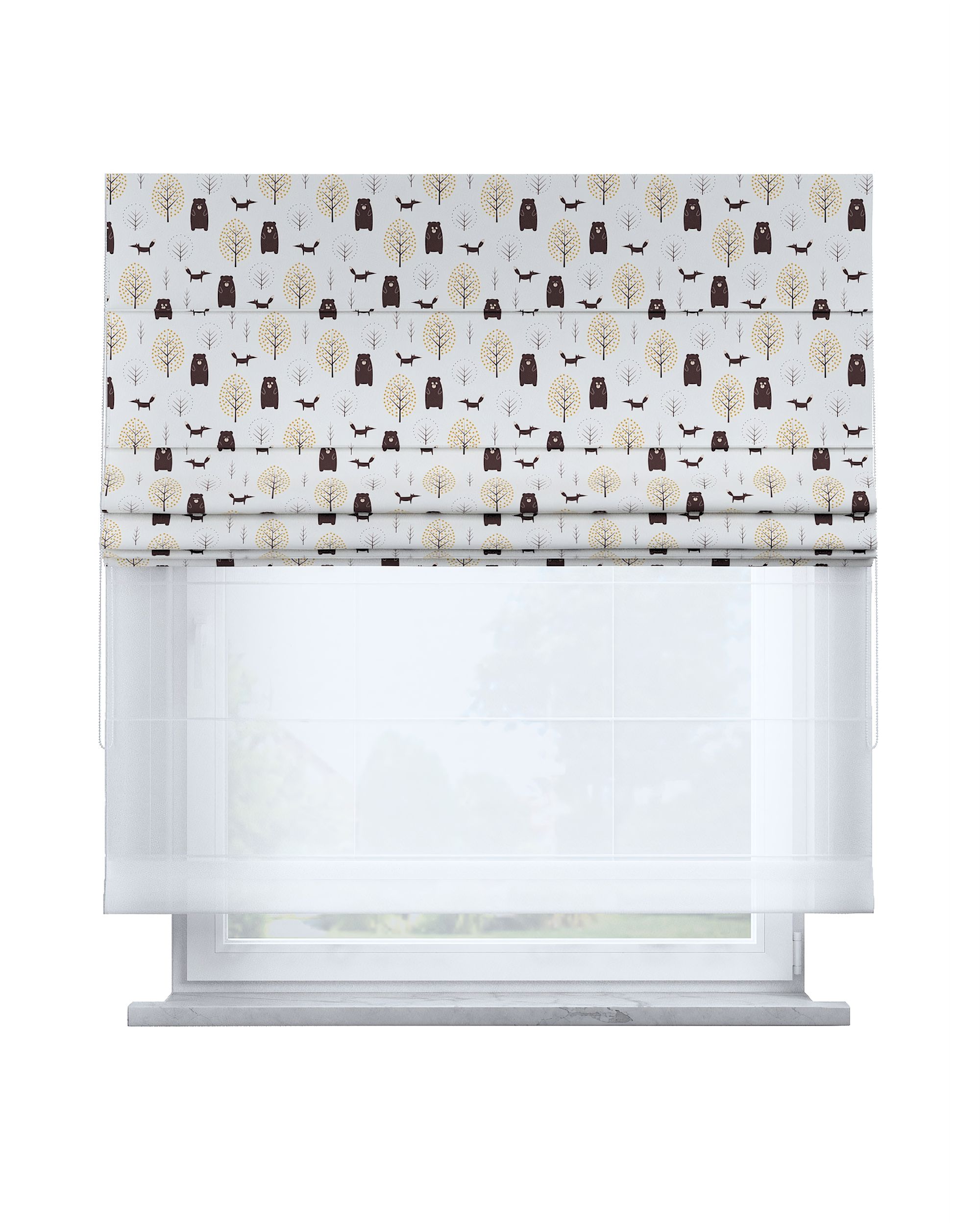 Doppelraffrollo Duo Farbe braun Stoff gemustert