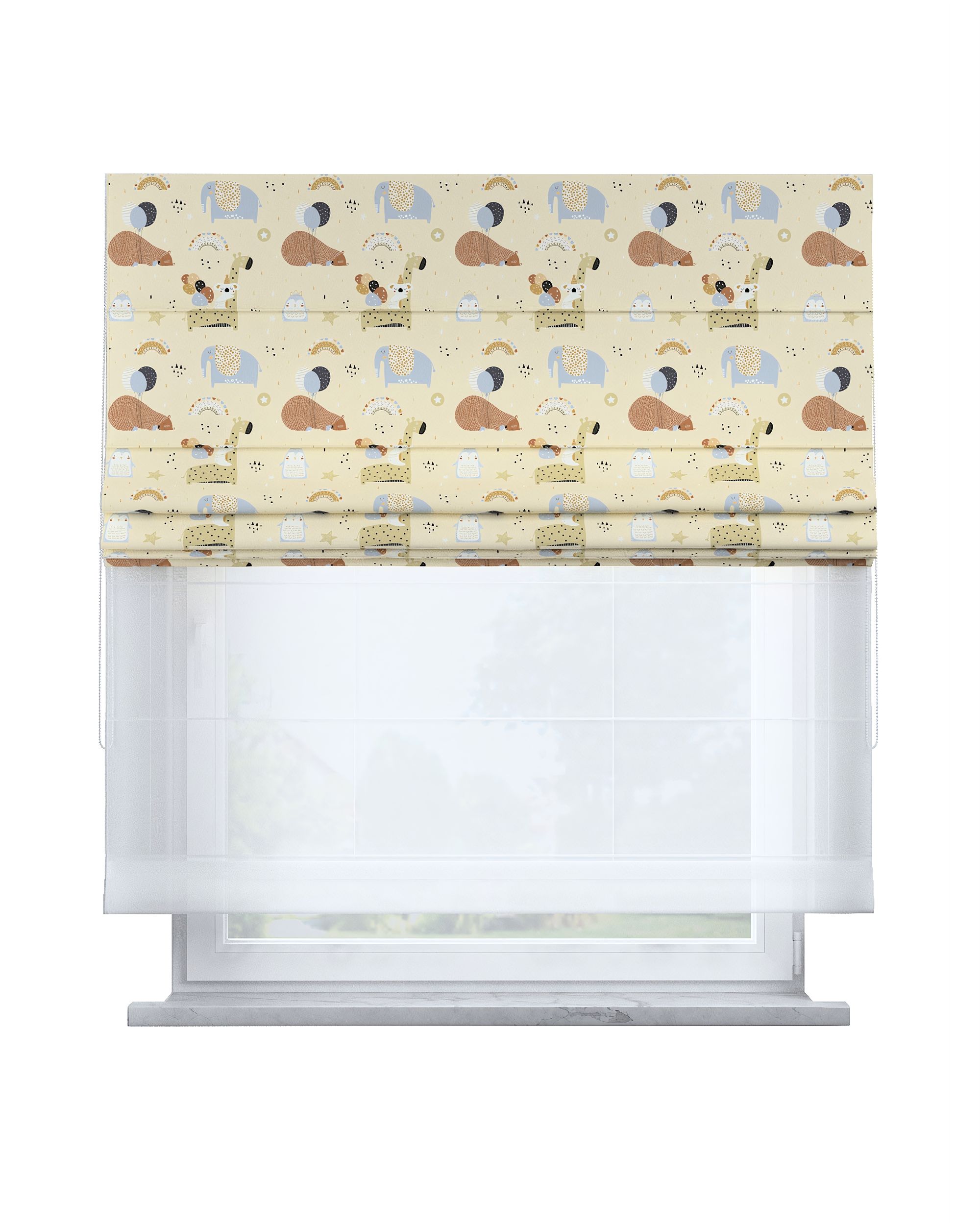 Doppelraffrollo Duo Farbe beige Stoff gemustert